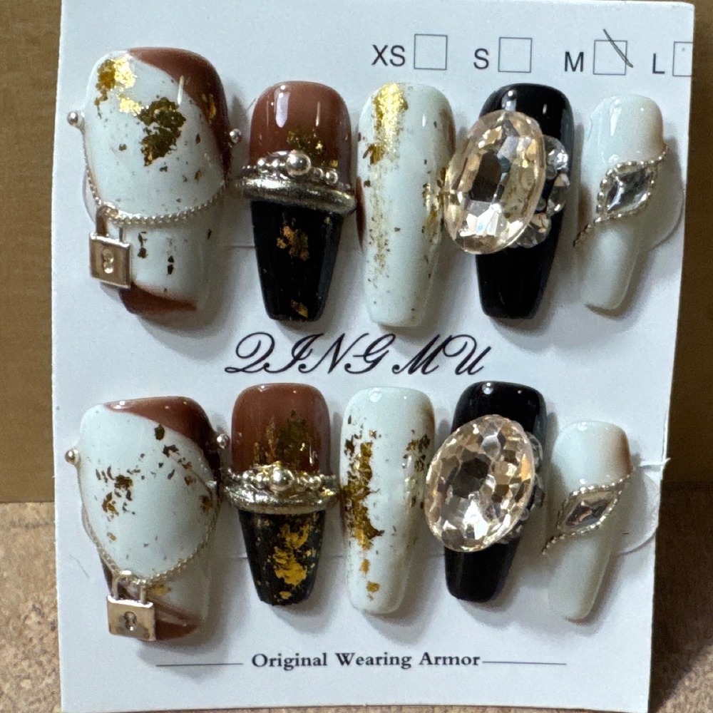 Press On Nails Gold Foil 3D Crystal‎ Charms Size Medium Coffin